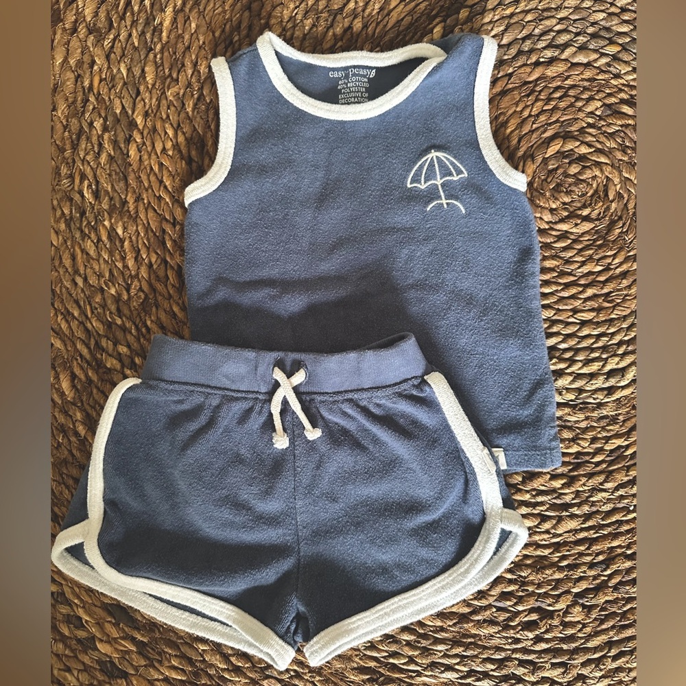 . Easy peasy navy terry cloth shorts/tank set. 18months.